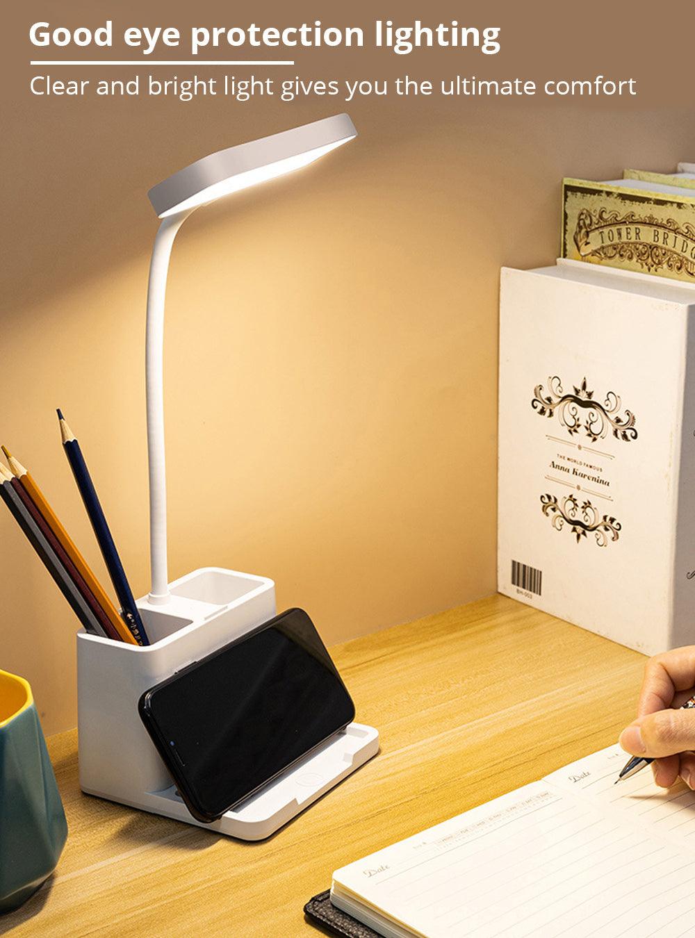 LED Desk Lamp with Penholder Eye Protection Reading Desk Lamp Rechargeable Flexible Gooseneck Bedside Lamp Indoor Lighting Decorative Table Lamp Cute Study Lamps for Bedroom Décor