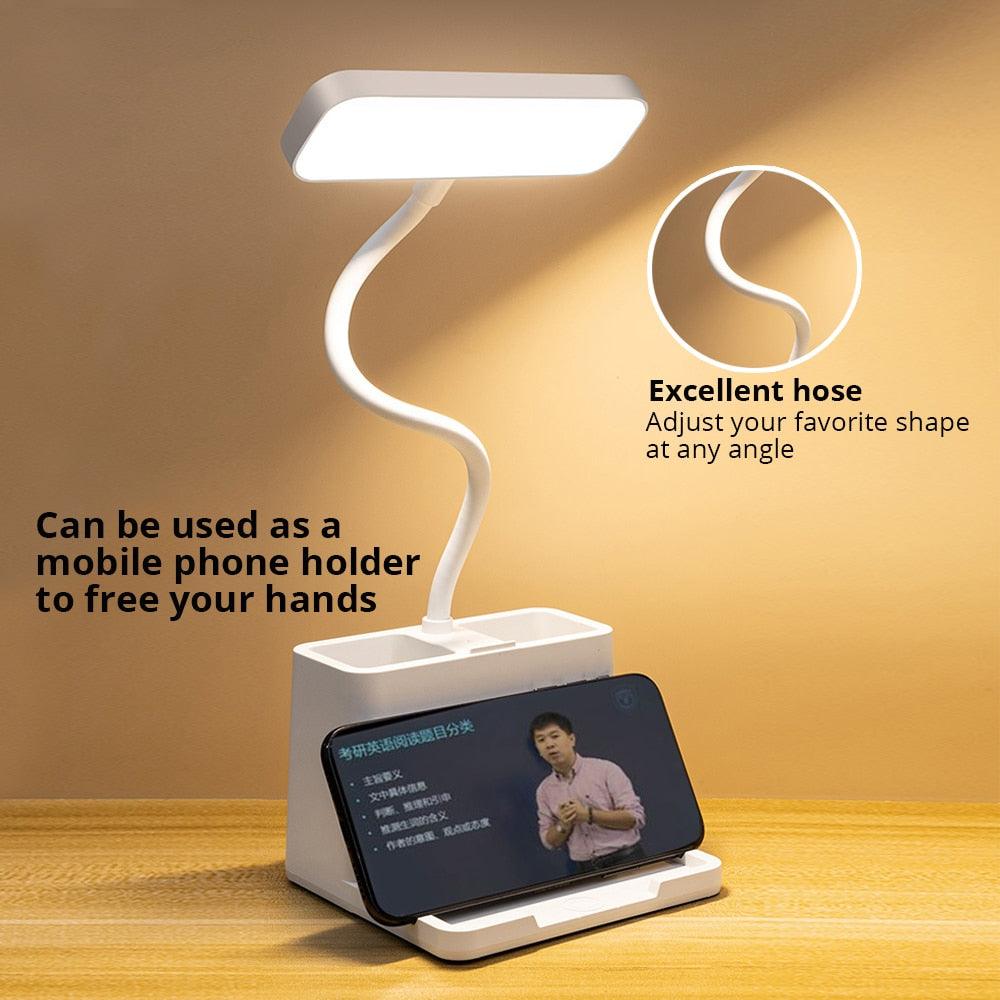 LED Desk Lamp with Penholder Eye Protection Reading Desk Lamp Rechargeable Flexible Gooseneck Bedside Lamp Indoor Lighting Decorative Table Lamp Cute Study Lamps for Bedroom Décor