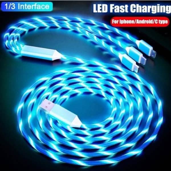 LED Light USB Charger Cable 3-in-1 Fast Charging