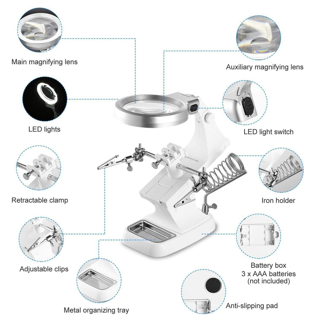 LED Lights Helping Hands Magnifying Glass