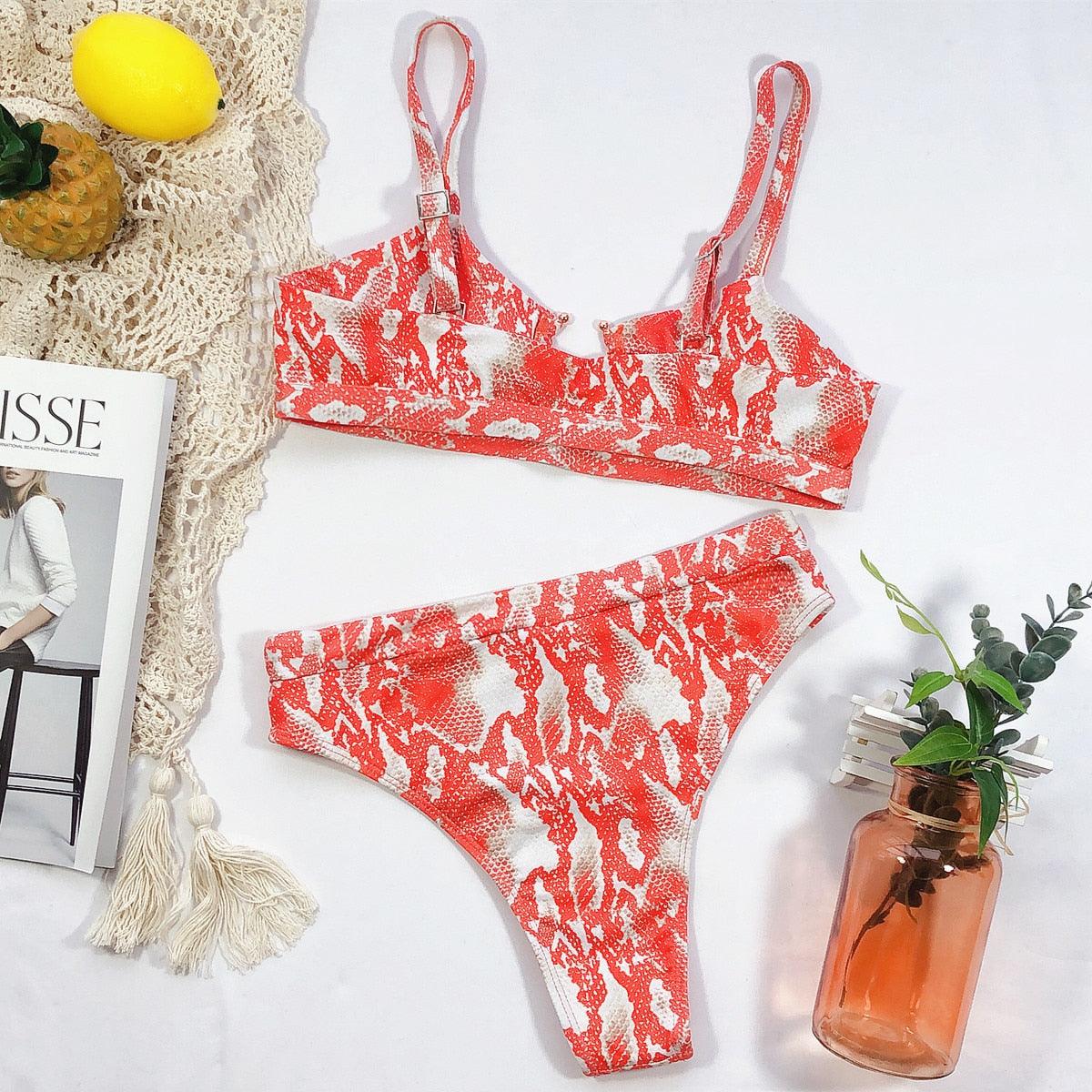 Leopard Bikinis Bikini Swimming Women's Bathing Suits Push Up Swimsuit Women's Padded Underwire Bikini  Wire Push Up Bathing Suit Leopard Printed High Cut Vintage Swimsuit