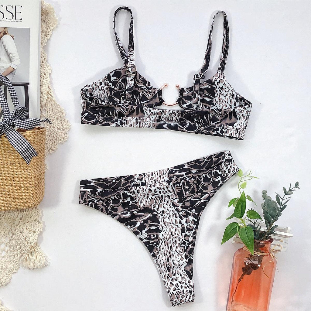 Leopard Bikinis Bikini Swimming Women's Bathing Suits Push Up Swimsuit Women's Padded Underwire Bikini  Wire Push Up Bathing Suit Leopard Printed High Cut Vintage Swimsuit