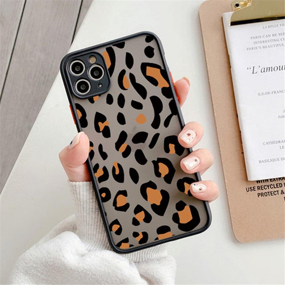 Leopard Print Elegant Pattern Protective Phone Case Translucent Hard Back With Silicone Leopard Pattern Phone Case For Iphone 11 Pro Max 12 13 Mini X Xs Max 7 8 Plus Mobile Phone Protective Case