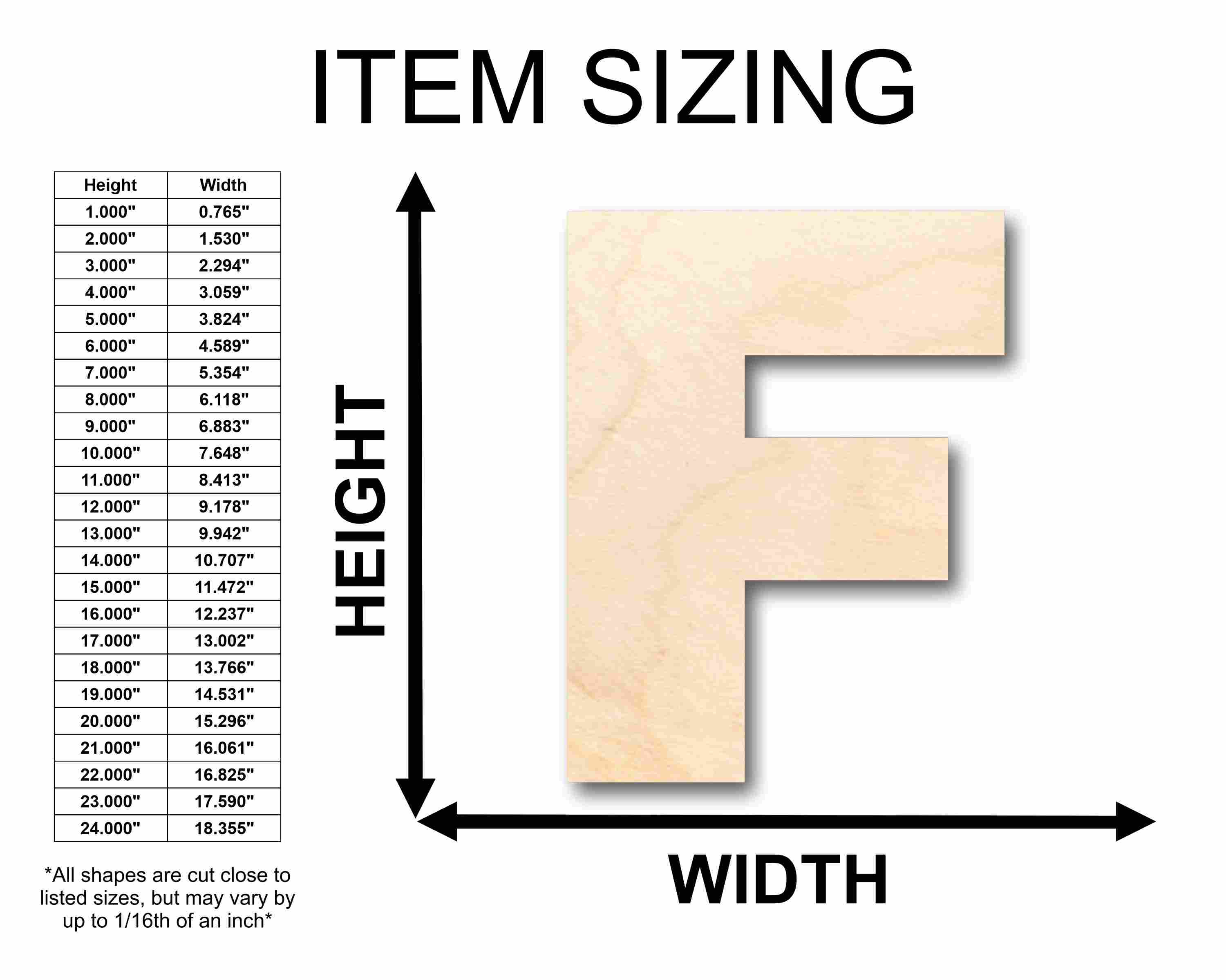 Unfinished Wood Block Letter F - Craft - up to 46" DIY