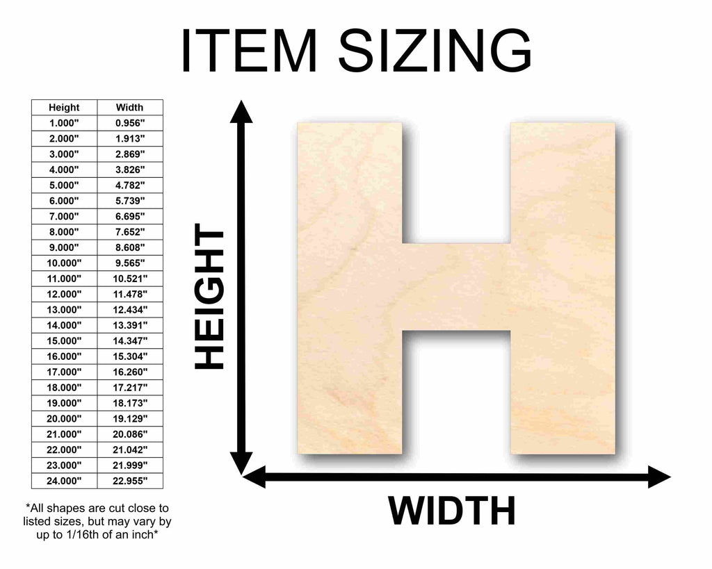 Unfinished Wood Block Letter H - Craft - up to 46" DIY