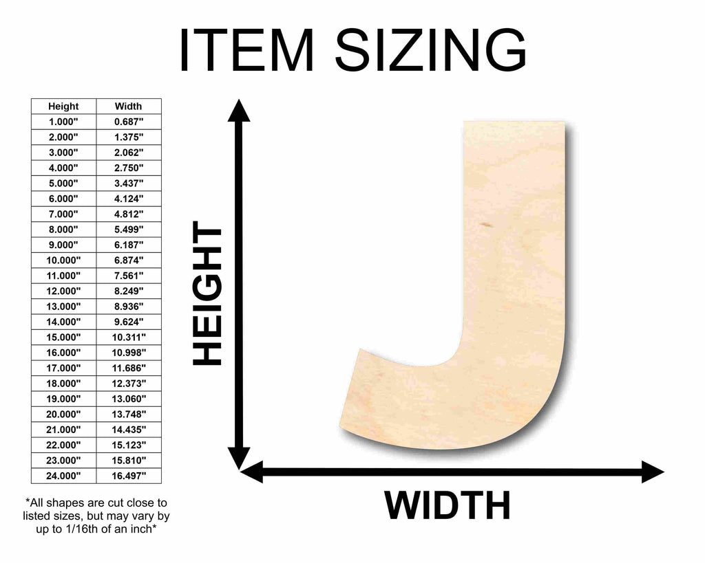 Unfinished Wood Block Letter J - Craft - up to 46" DIY