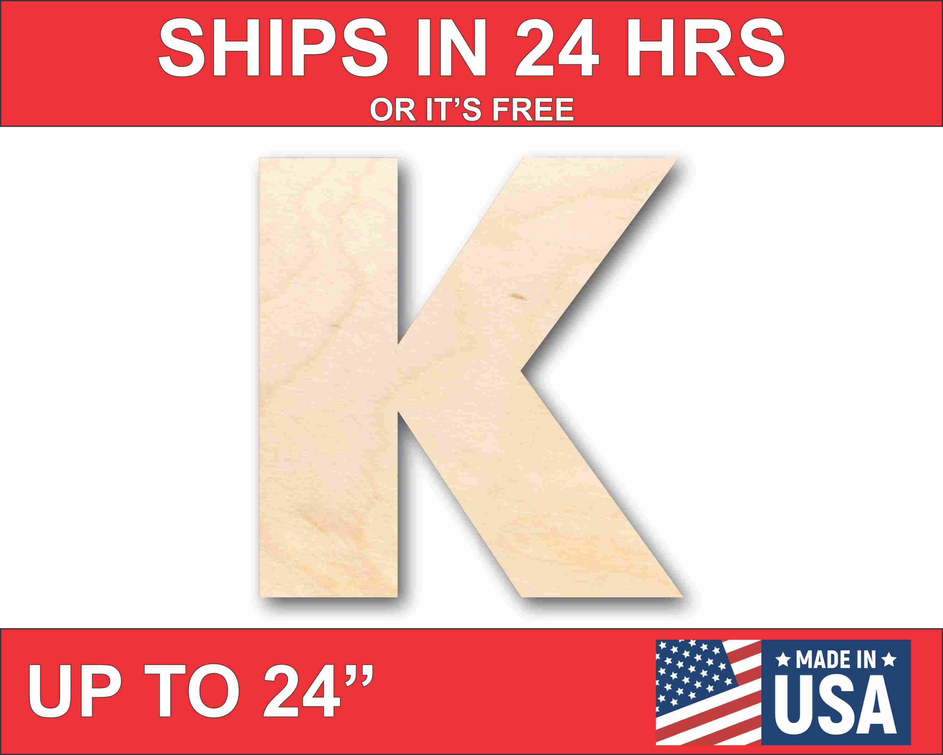 Unfinished Wood Block Letter K - Craft - up to 46" DIY