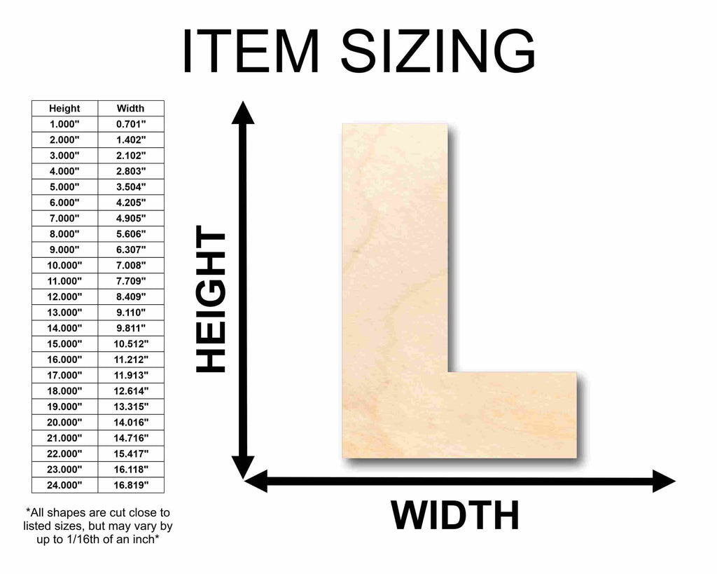 Unfinished Wood Block Letter L - Craft - up to 46" DIY