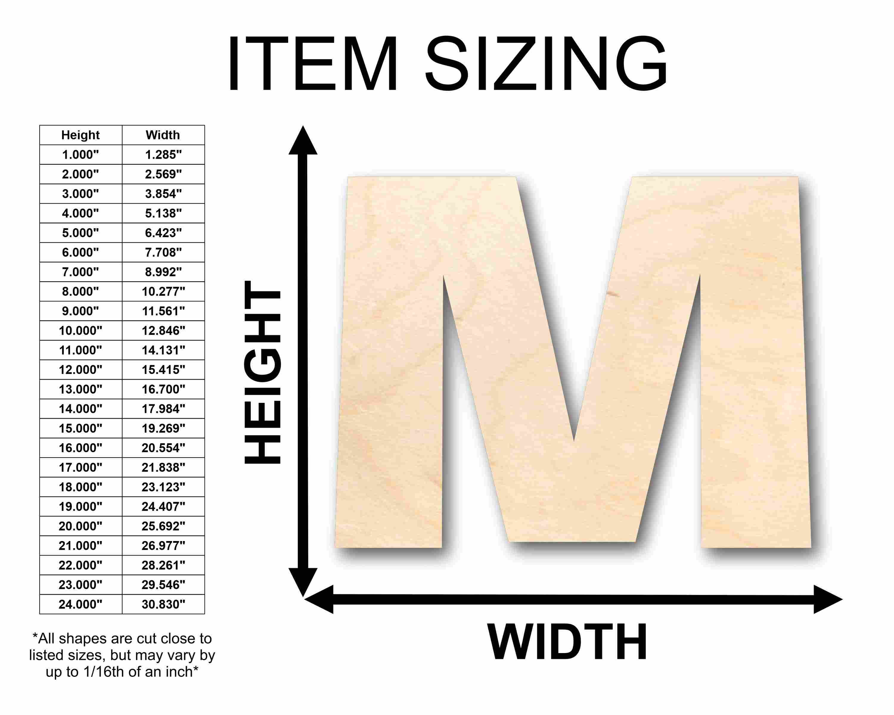 Unfinished Wood Block Letter M - Craft - up to 46" DIY