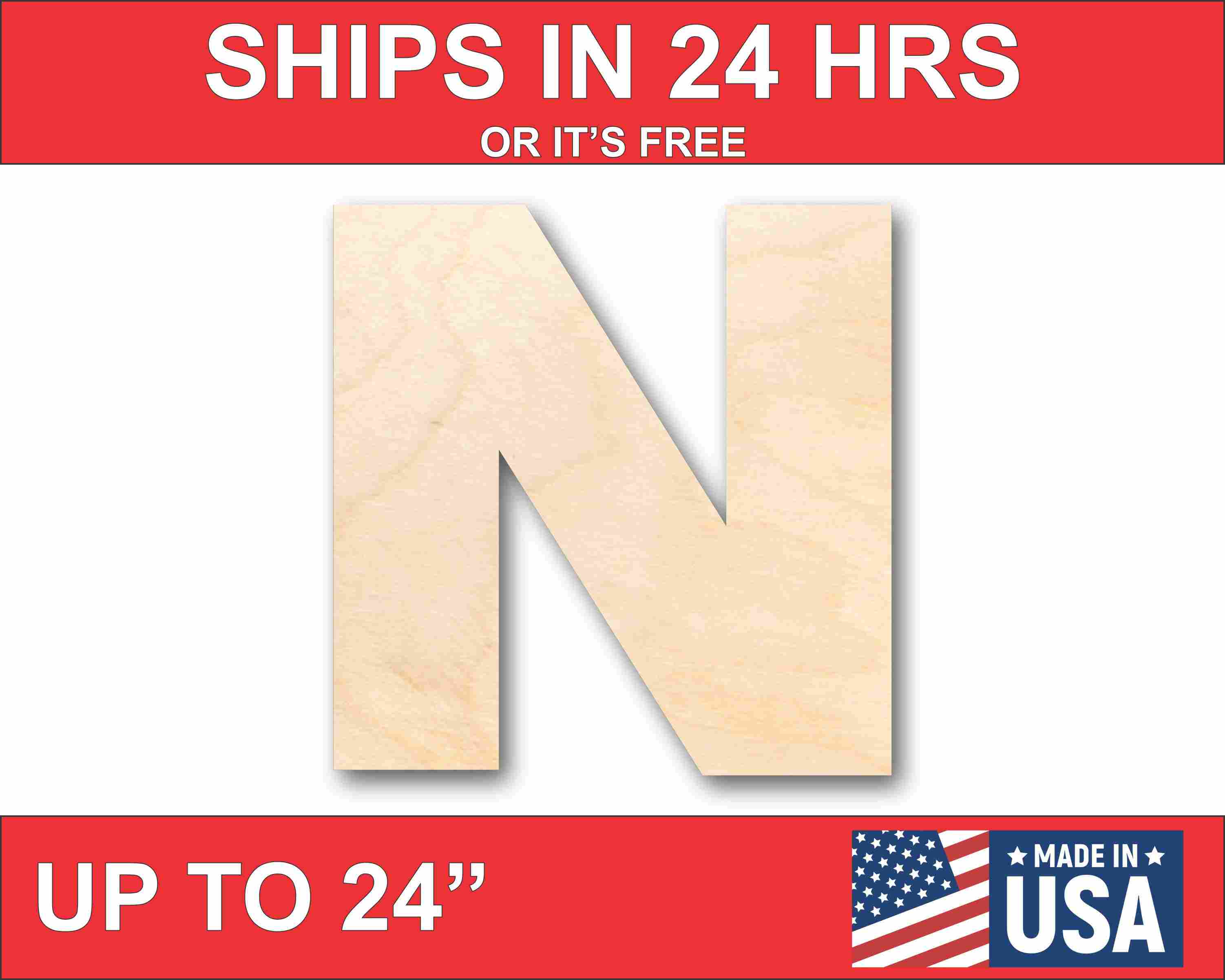 Unfinished Wood Block Letter N - Craft - up to 46" DIY