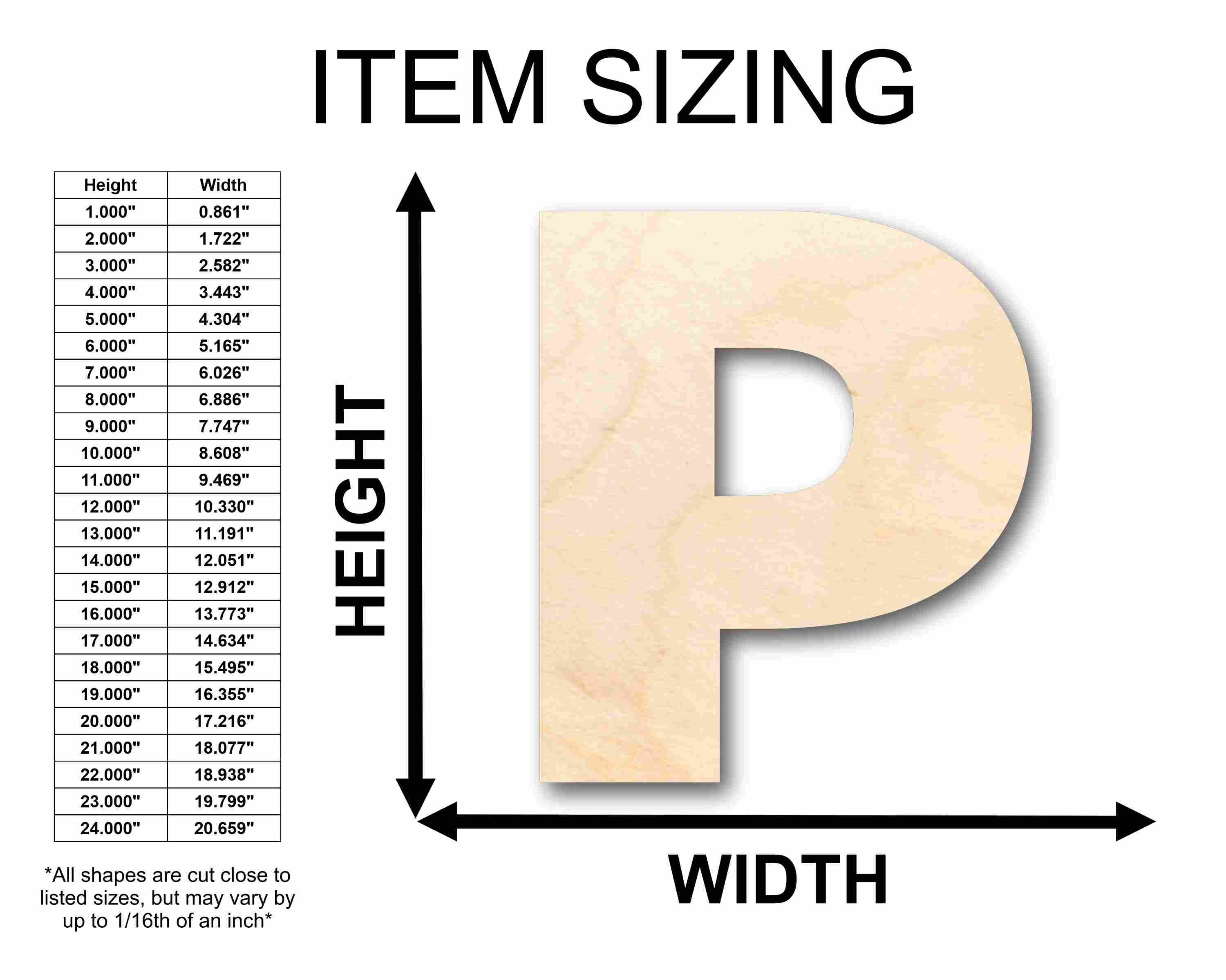 Unfinished Wood Block Letter P - Craft - up to 46" DIY