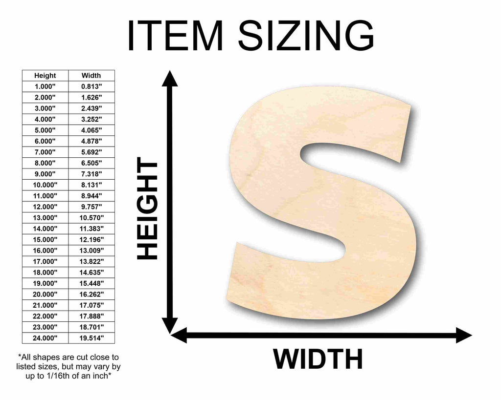Unfinished Wood Block Letter S - Craft - up to 46" DIY