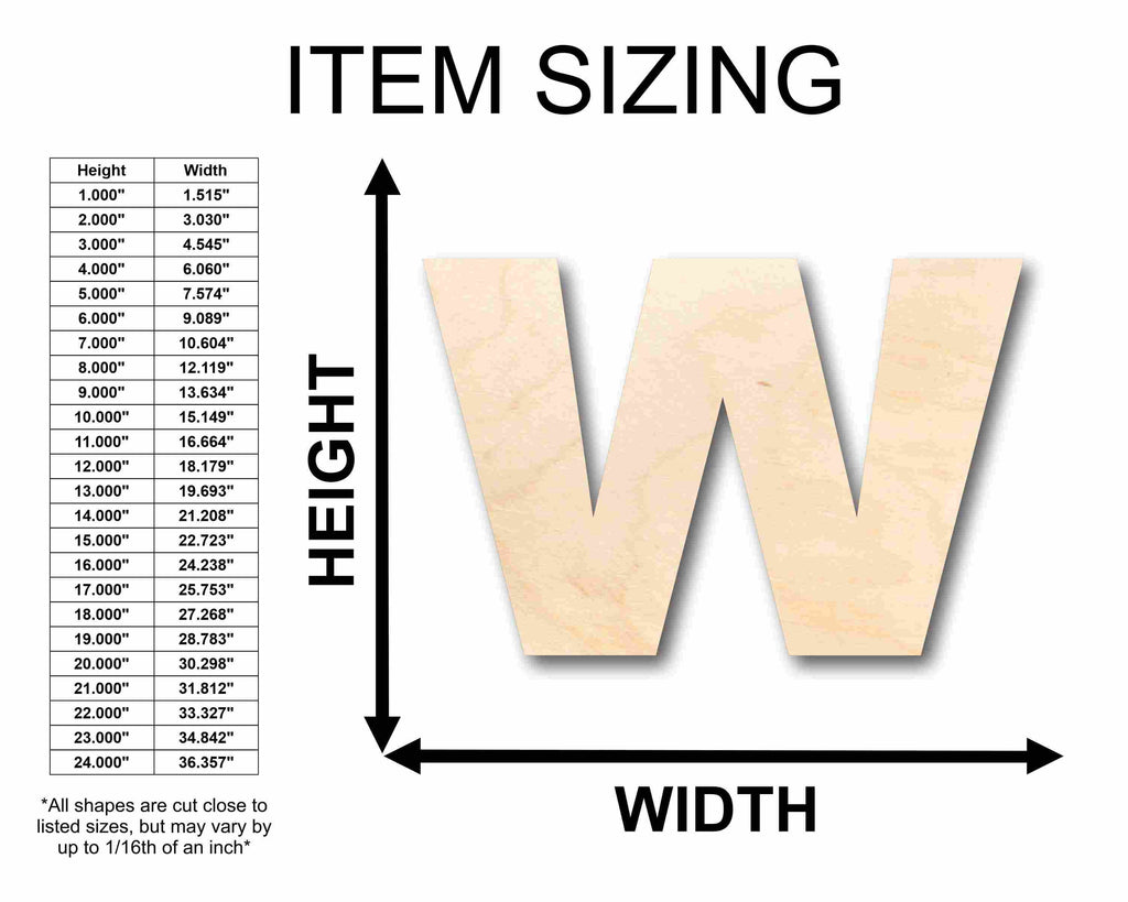 Unfinished Wood Block Letter W - Craft - up to 46" DIY