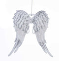 White With Silver Glitter Angel Wings Acrylic Ornament - Dark