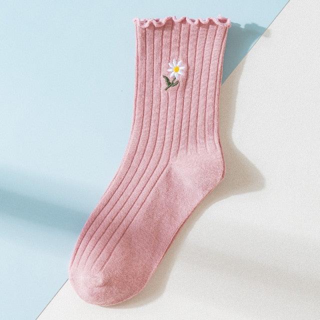 Little Flower Socks Girl's Socks Simple Solid Color Socks Women's Long Socks Kawaii Happy And Funny Breathable Socks For Women