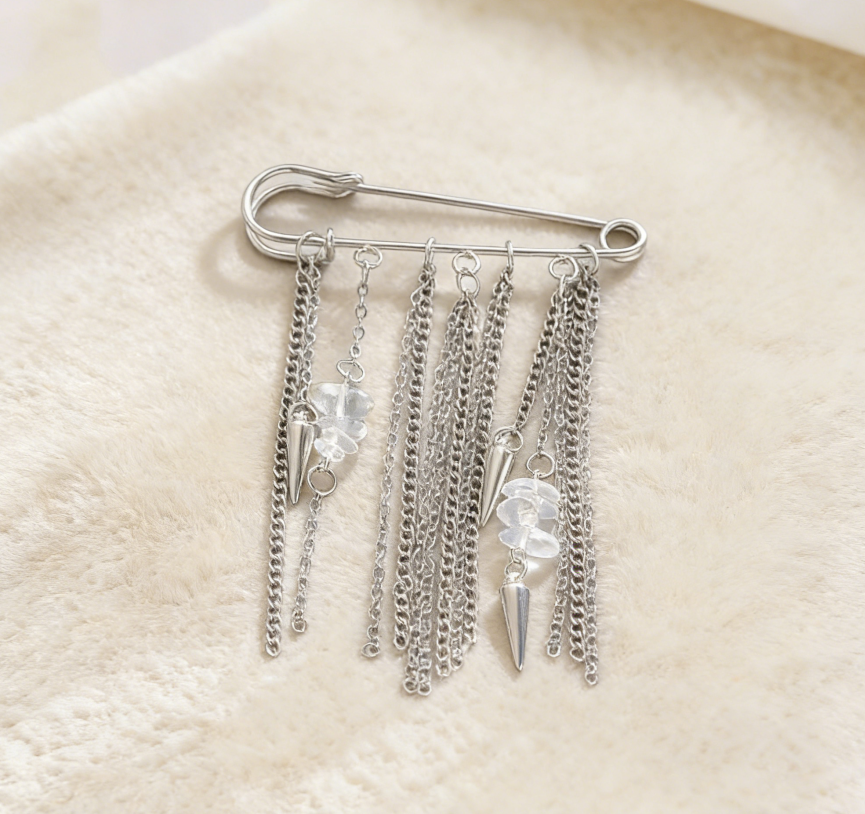 Heart, Star & Four-Pointed Star Tassel Brooch