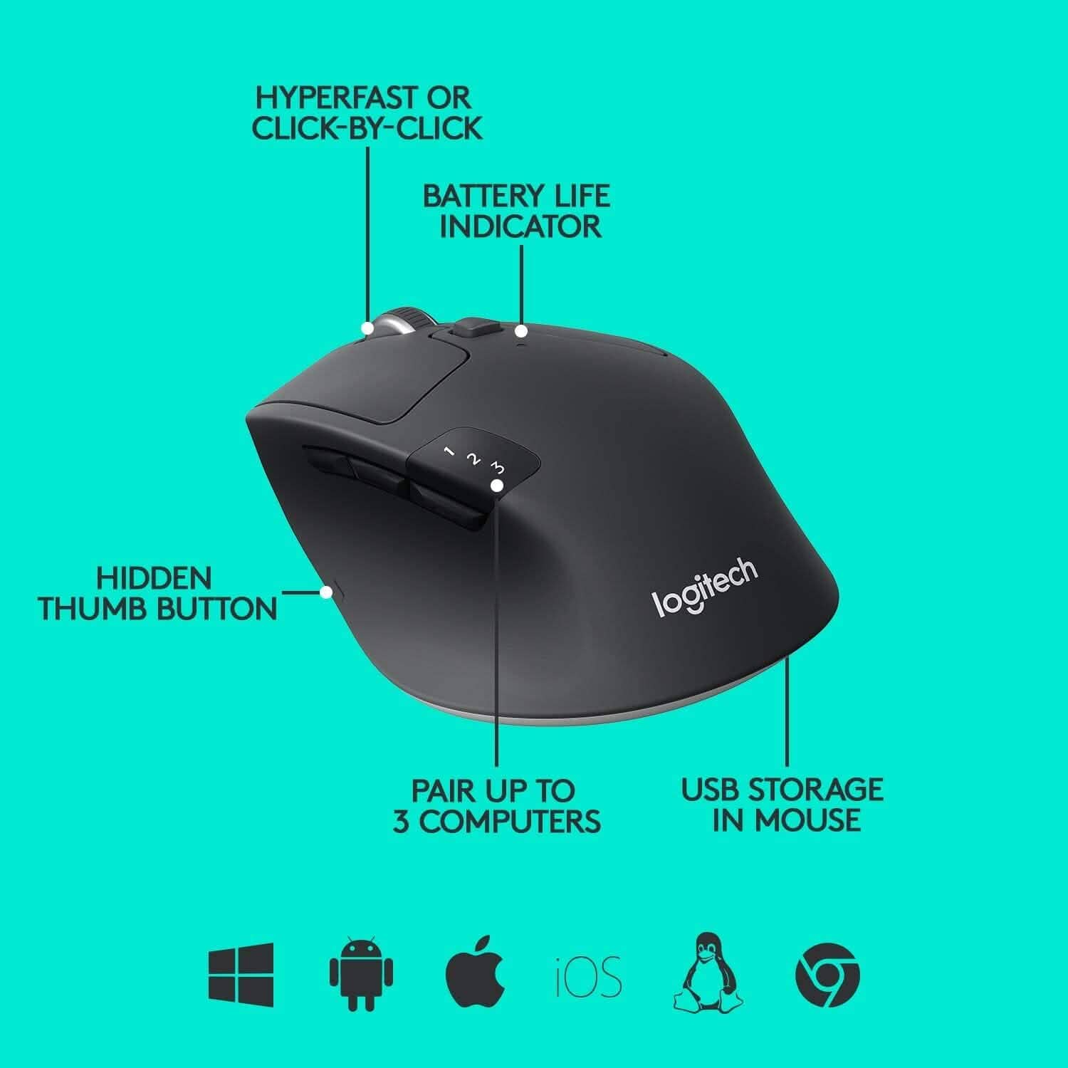 Logitech M720 Wireless Triathlon Mouse with USB Unifying Receiver (Refurbished)