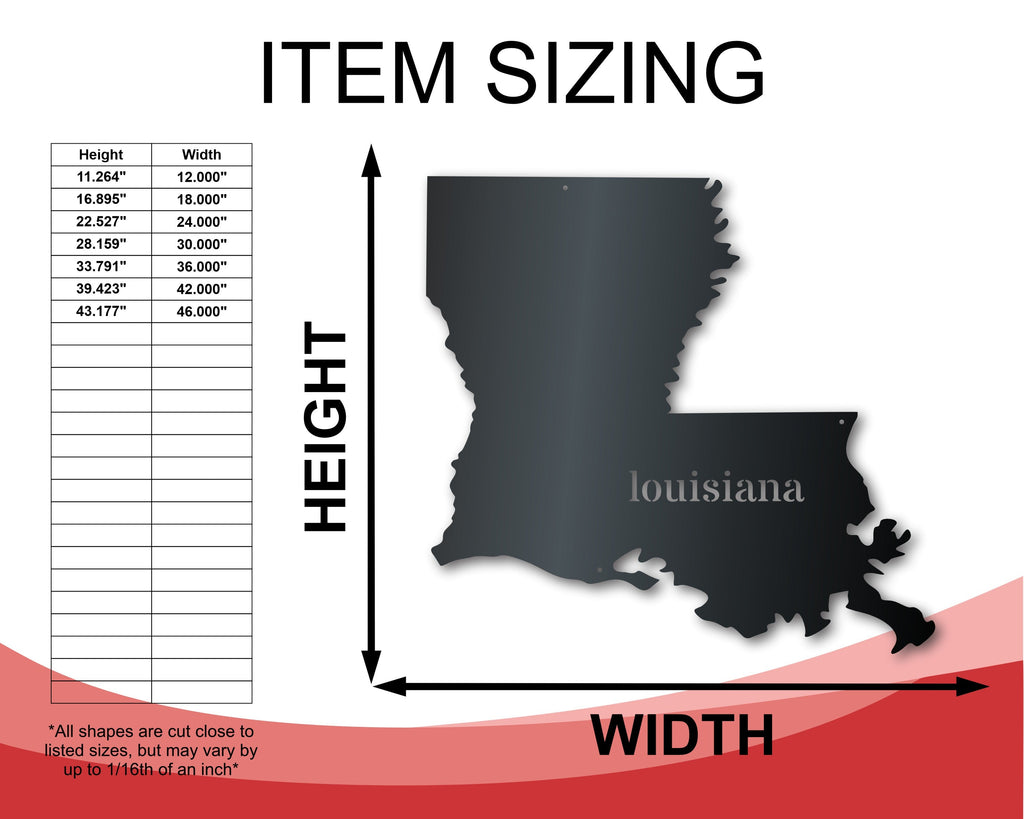 Metal Louisiana Wall Art - Custom Metal US State Sign - 14 Color Options