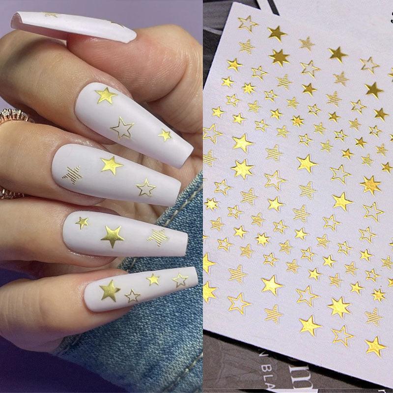 Lovely Stars Geometry 3D Nails Art Sticker Gold Silver Rose gold Ornaments self-Adhesive Sliders Manicure Accessories Decoration for Women Girls Art Stickers Decal Decoration Metallic Curve Strip Line Nail