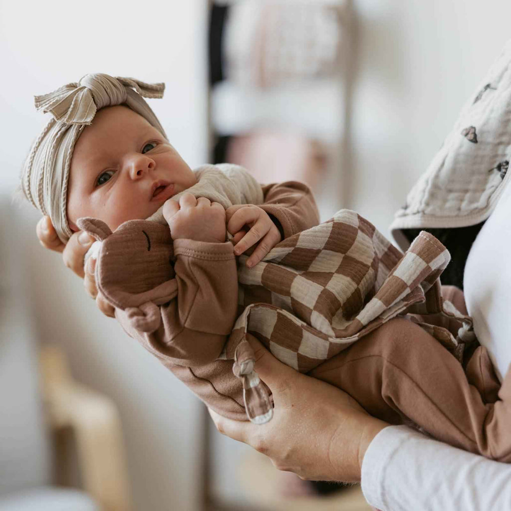 100% Muslin Lovey - Rosewood Checker