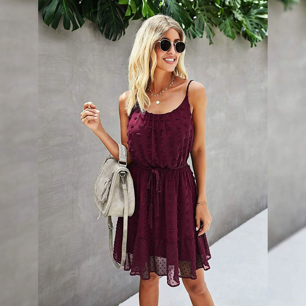 Lovinchic Women's Spaghetti Strap Tied Waist Floral Mini Dress Summer Casual Flowy Dress