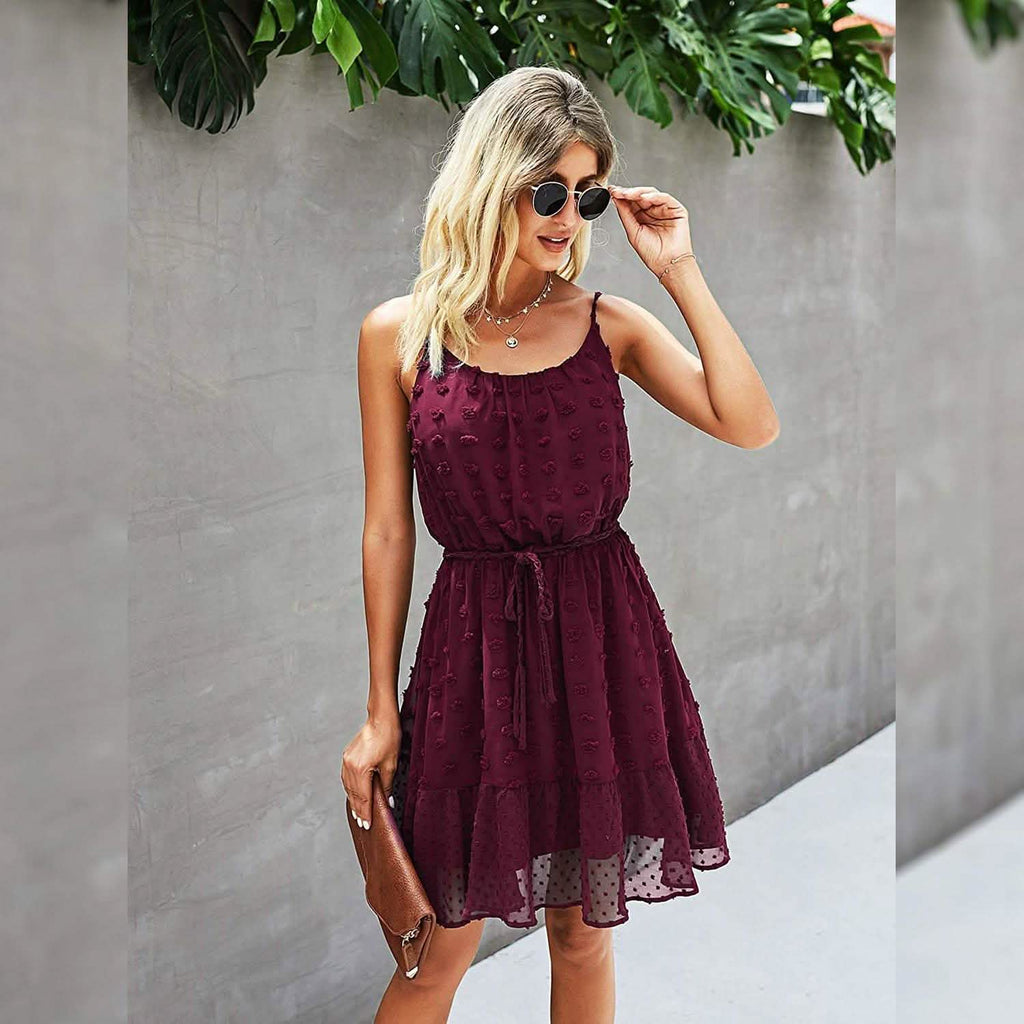 Lovinchic Women's Spaghetti Strap Tied Waist Floral Mini Dress Summer Casual Flowy Dress