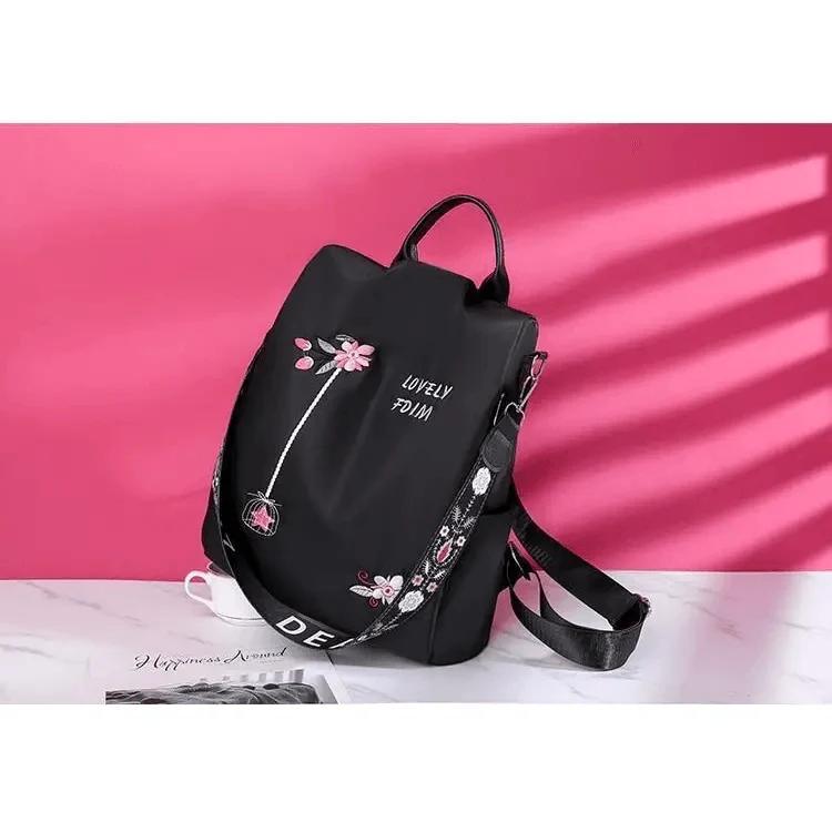 Cloth Backpack Female Embroidery Backpack Bag Nylon Anti-Theft Waterproof Women's Backpack Fashionable Anti-theft Women Backpacks Nice Print School Bag High Quality Large Capacity Backpack (