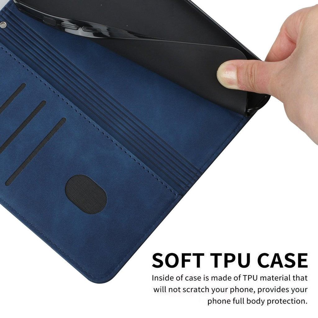 Luxury Blue Flip Wallet Case For iPhone 14 13 12 Mini Plus 11 Pro Magnetic Cards Phone Cover Magnetic PU Leather Phone Case Classic S-shaped Simple Flip Wallet Cover