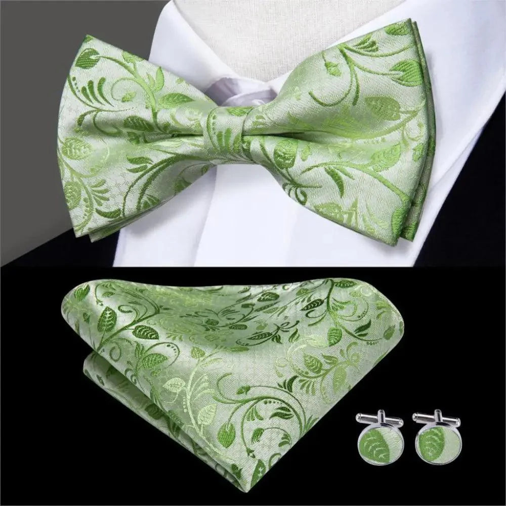 Luxury Butterfly Beige Silk Bow Ties For Men Gentlemens Cufflinks Set Elegant Design Wedding Party Bowties For Tuxedo Excellent Gift For Prom
