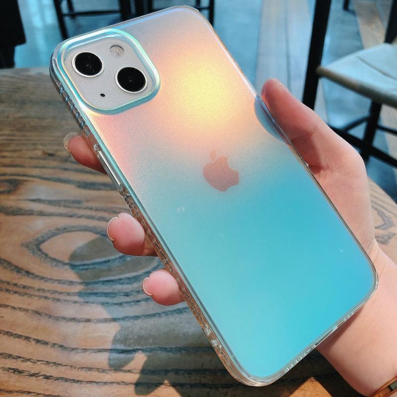 Luxury Colorful Phone Case for iPhone 14 13 Pro Max 12 11 XS X XR 7 Plus 12 13 Mini Shockproof Clear Protective Case Shock-Absorbing Bright Cover Shiny Finish Back Cover