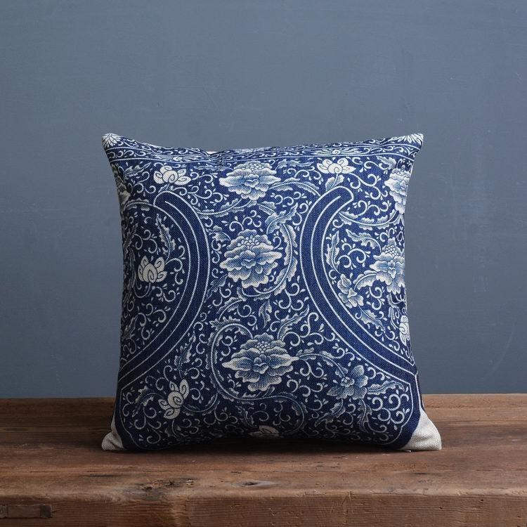 Luxury Decorative Throw Square Linen Pillowcase Blue And White Flower Bedroom Room Sofa Porcelain Printed Cushion Cover Decorative Sofa Throw Pillow Car Chair Home Decor Pillow Case Soft Design