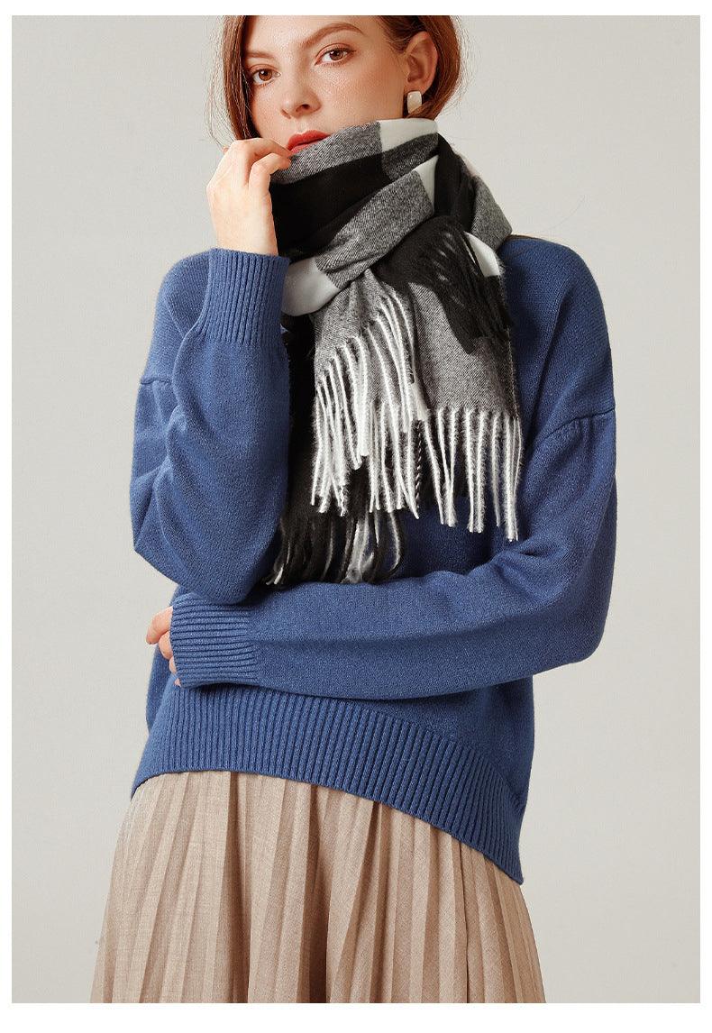 Luxury Fashion Autumn Winter Soft Warm Scarf Plaid Colorful Hijabs Cashmere Scarves Warm Soft Bandana Women's Lightweight Scarves Elegant Echarpe  Escharpe Soft Wool Elegant Tassel For Women