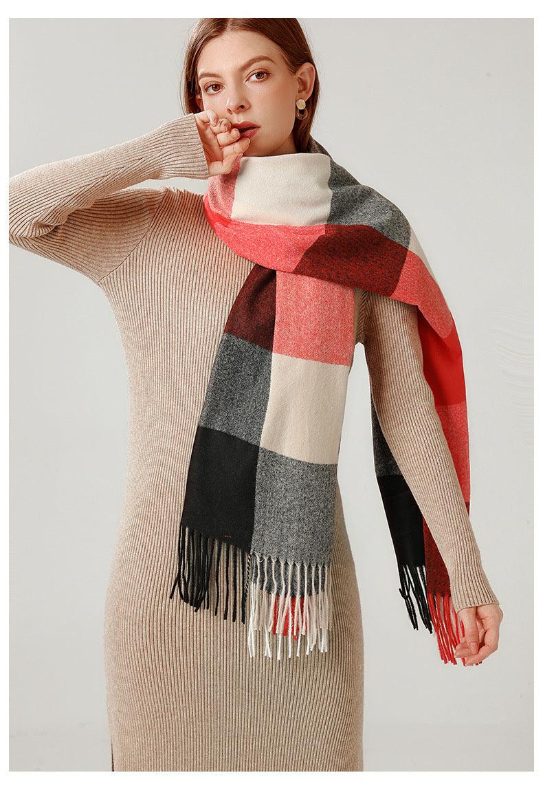 Luxury Fashion Autumn Winter Soft Warm Scarf Plaid Colorful Hijabs Cashmere Scarves Warm Soft Bandana Women's Lightweight Scarves Elegant Echarpe  Escharpe Soft Wool Elegant Tassel For Women