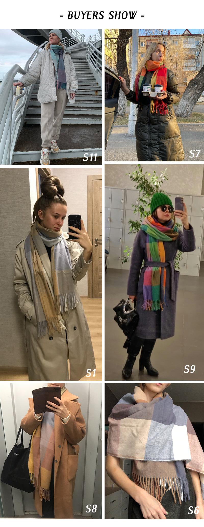Luxury Fashion Autumn Winter Soft Warm Scarf Plaid Colorful Hijabs Cashmere Scarves Warm Soft Bandana Women's Lightweight Scarves Elegant Echarpe  Escharpe Soft Wool Elegant Tassel For Women
