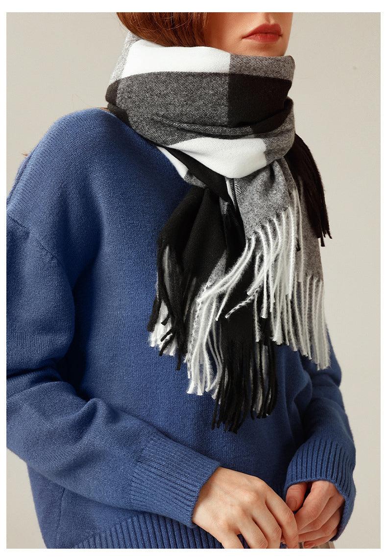 Luxury Fashion Autumn Winter Soft Warm Scarf Plaid Colorful Hijabs Cashmere Scarves Warm Soft Bandana Women's Lightweight Scarves Elegant Echarpe  Escharpe Soft Wool Elegant Tassel For Women