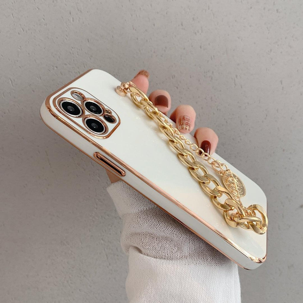 Luxury Glossy Gold Color Metal Coin Bracelet Chain Protective Case Cover For iPhone Soft Case for iPhone 13 12 Pro Max 14 11 pro max X XS XR 7 8 Plus Cover