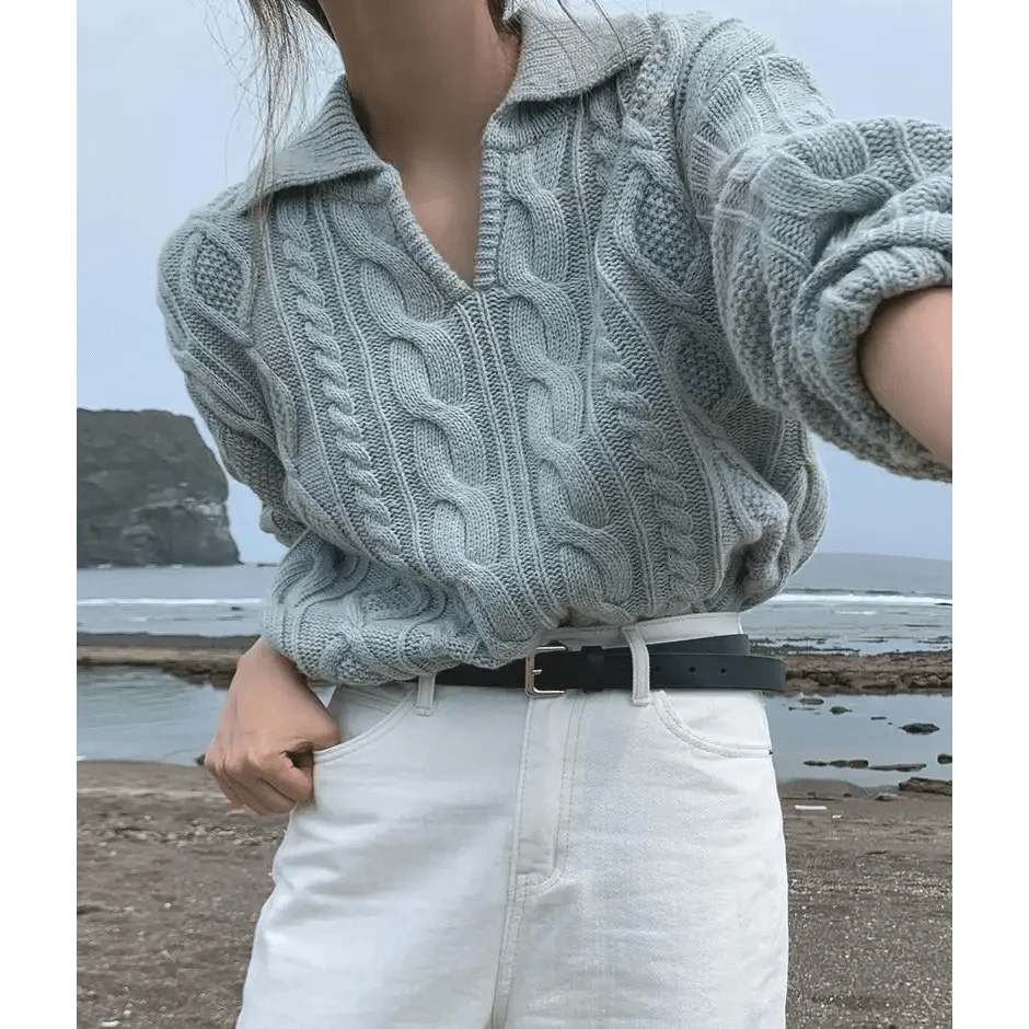 Luxury Kitty Retro Women Sweater Pullovers Knitted Casual Solid Autumn Turn-down Collar Feminine Loose All Match Soft Sweet Tops