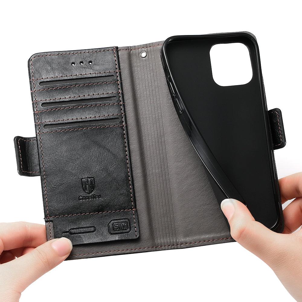 Luxury Leather Case For iPhone 13 11 12 14 Pro Max Mini Wallet Pocket Flip Case Cover Vintage Luxury Genuine Leather Fashion Business Classic Flip Case For Men