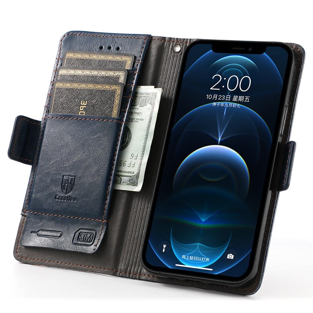 Luxury Leather Case For iPhone 13 11 12 14 Pro Max Mini Wallet Pocket Flip Case Cover Vintage Luxury Genuine Leather Fashion Business Classic Flip Case For Men