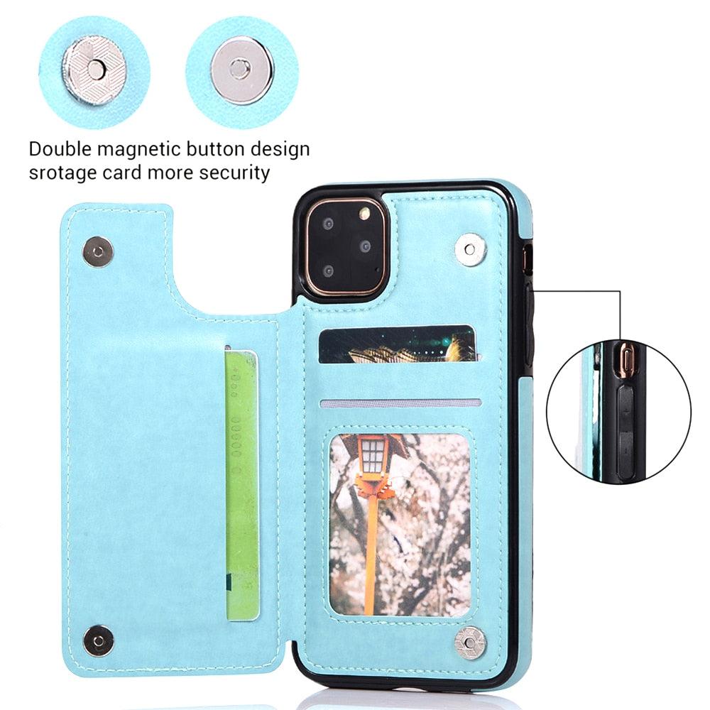 Luxury Leather Case For iPhone 14 12 13 Pro Comfortable Soft Wallet Card Slots Phone Flip Cover Wallet Case with Card Holder for iPhone
