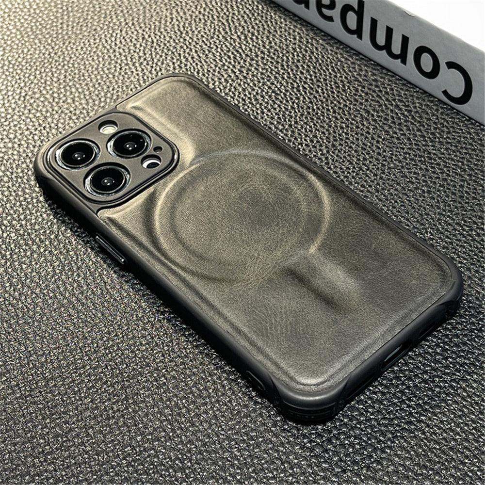 Luxury Leather Magnetic Wireless Charging Case For iPhone 14 11 12 13 Pro Max X XS XR 8 7 Plus Shockproof Soft Cover Shockproof Unique Vintage Design Leather Case For iPhone