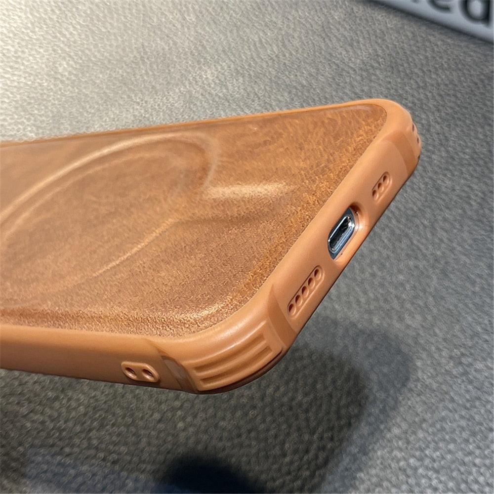 Luxury Leather Magnetic Wireless Charging Case For iPhone 14 11 12 13 Pro Max X XS XR 8 7 Plus Shockproof Soft Cover Shockproof Unique Vintage Design Leather Case For iPhone