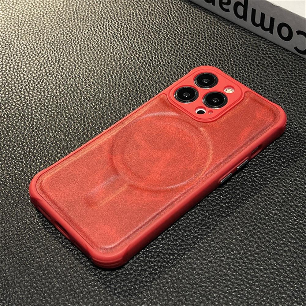Luxury Leather Magnetic Wireless Charging Case For iPhone 14 11 12 13 Pro Max X XS XR 8 7 Plus Shockproof Soft Cover Shockproof Unique Vintage Design Leather Case For iPhone