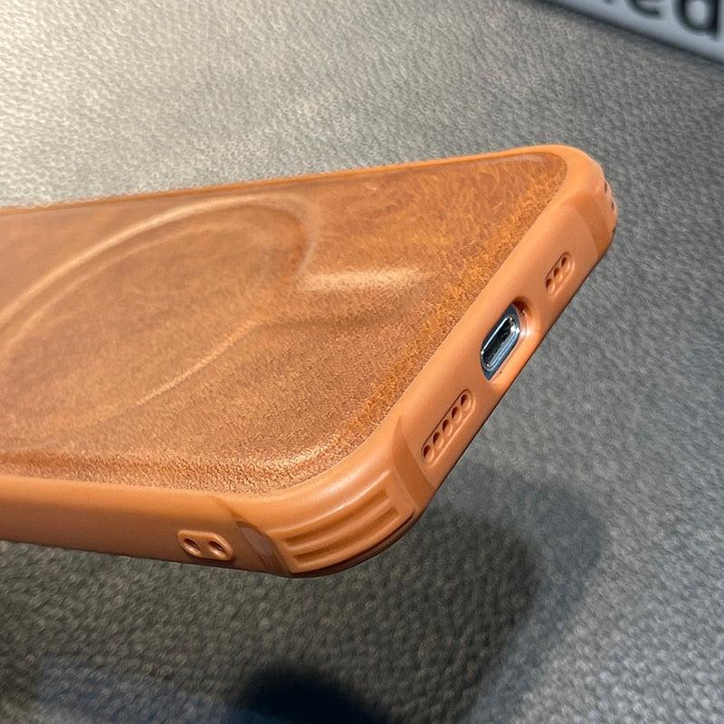 Luxury Leather Magnetic Wireless Charging Case For iPhone 14 11 12 13 Pro Max X XS XR 8 7 Plus Shockproof Soft Cover Shockproof Unique Vintage Design Leather Case For iPhone