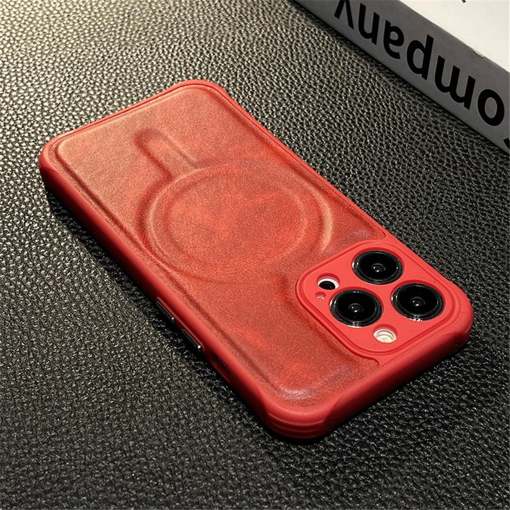 Luxury Leather Magnetic Wireless Charging Case For iPhone 14 11 12 13 Pro Max X XS XR 8 7 Plus Shockproof Soft Cover Shockproof Unique Vintage Design Leather Case For iPhone