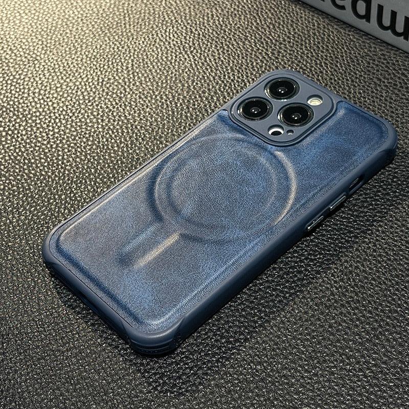 Luxury Leather Magnetic Wireless Charging Case For iPhone 14 11 12 13 Pro Max X XS XR 8 7 Plus Shockproof Soft Cover Shockproof Unique Vintage Design Leather Case For iPhone