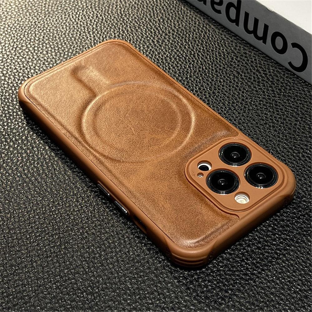 Luxury Leather Magnetic Wireless Charging Case For iPhone 14 11 12 13 Pro Max X XS XR 8 7 Plus Shockproof Soft Cover Shockproof Unique Vintage Design Leather Case For iPhone