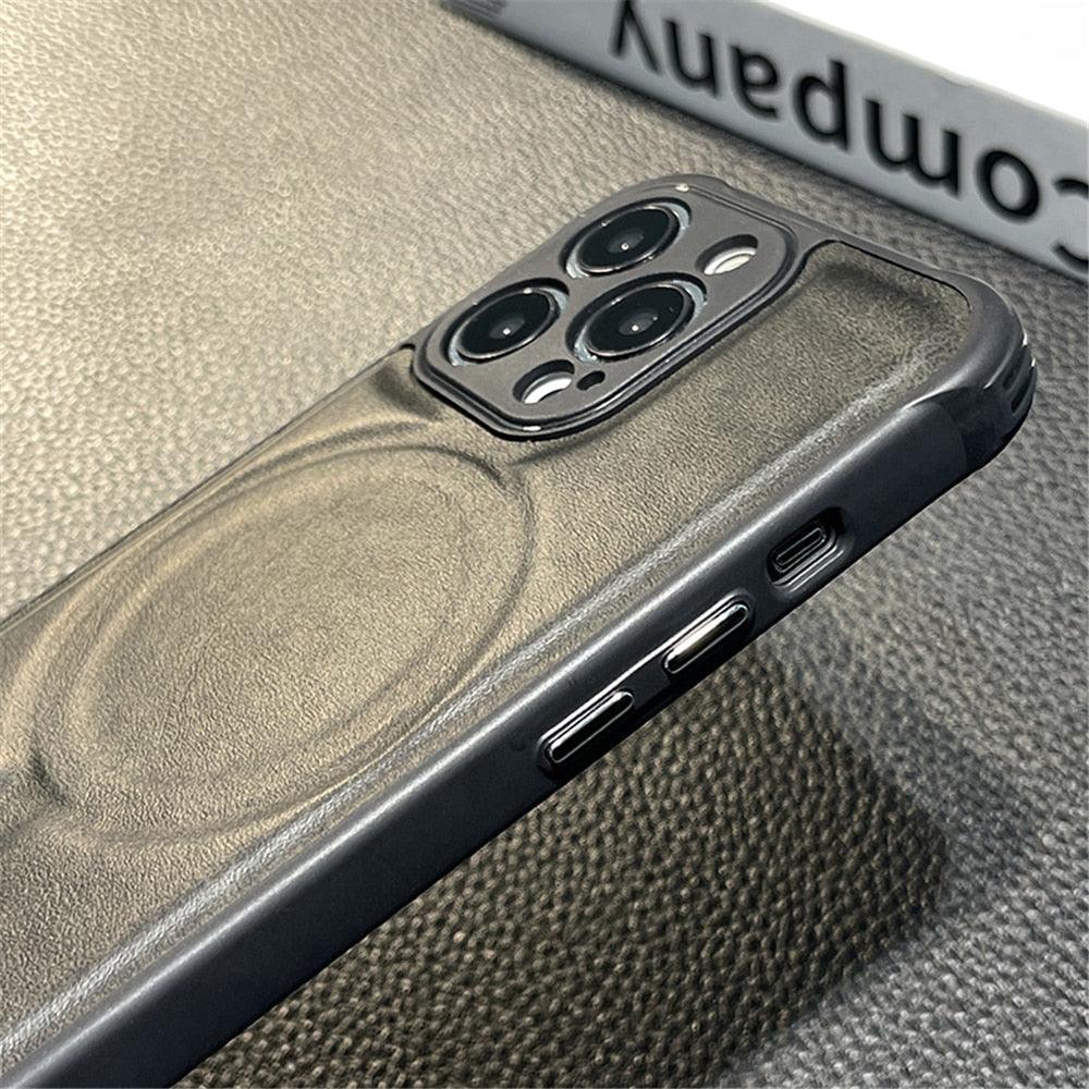 Luxury Leather Magnetic Wireless Charging Case For iPhone 14 11 12 13 Pro Max X XS XR 8 7 Plus Shockproof Soft Cover Shockproof Unique Vintage Design Leather Case For iPhone