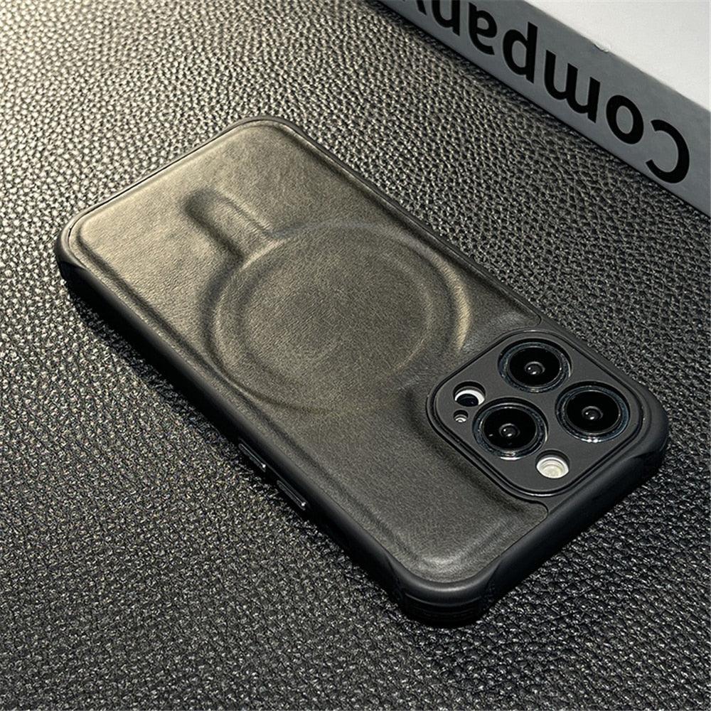 Luxury Leather Magnetic Wireless Charging Case For iPhone 14 11 12 13 Pro Max X XS XR 8 7 Plus Shockproof Soft Cover Shockproof Unique Vintage Design Leather Case For iPhone