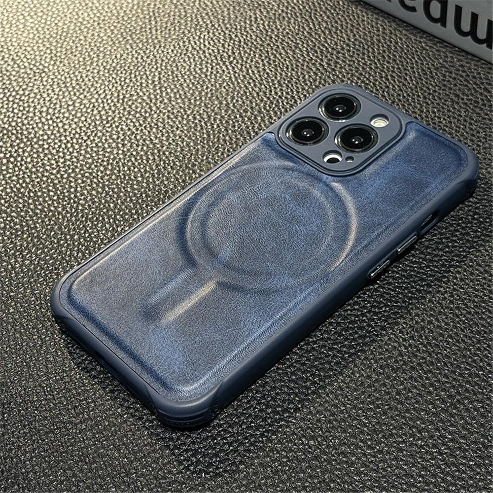 Luxury Leather Magnetic Wireless Charging Case For iPhone 14 11 12 13 Pro Max X XS XR 8 7 Plus Shockproof Soft Cover Shockproof Unique Vintage Design Leather Case For iPhone